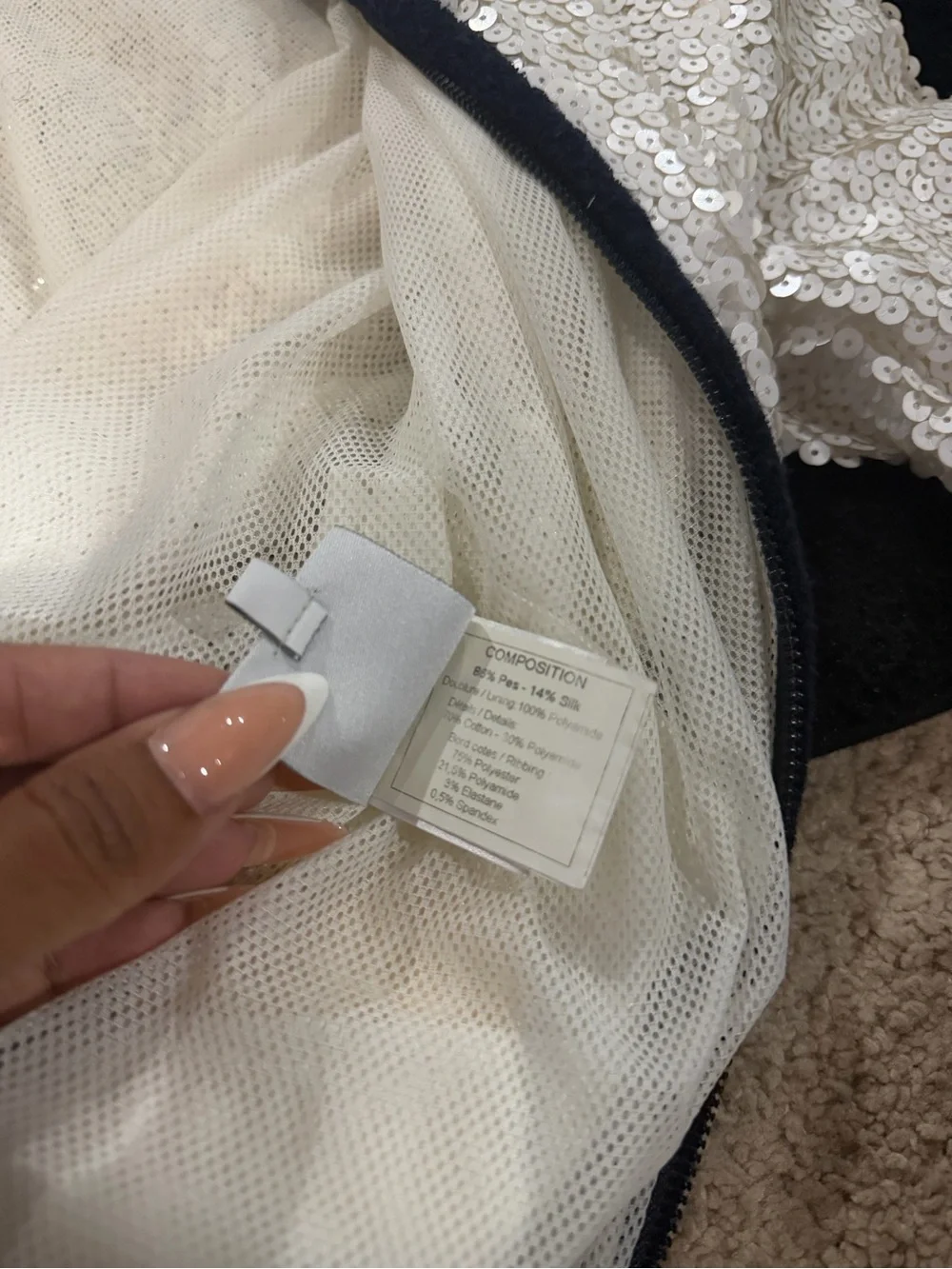 CHANEL 08C Sports White Sequin Track Jacket Black Trim Size FR 42 Vintage